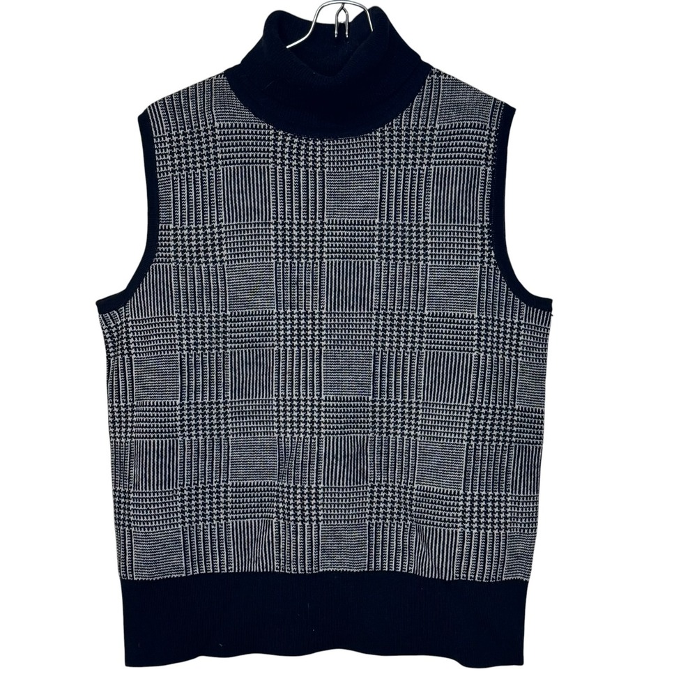 Pendleton Women's Sweater Vest Merino Wool Turtleneck Houndstooth Plaid Medium